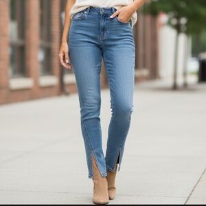 Flying Monkey Women's Jeans size 32 Blue High Rise Slim Straight Slit Hem